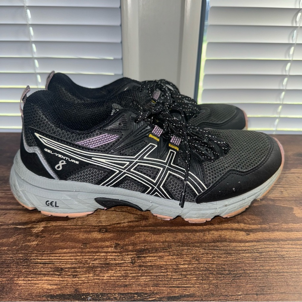 Asics Womens Size 7.5 Gel Venture 8 Black Purple Running Shoes Sneakers 1012A708